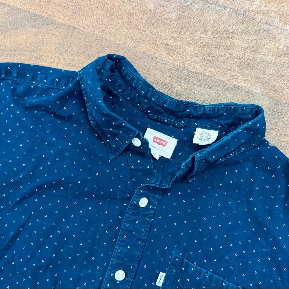 Levi’s Short Sleeve Button Down Shirt Navy Micro Print‎ Size Large 100% Cotton